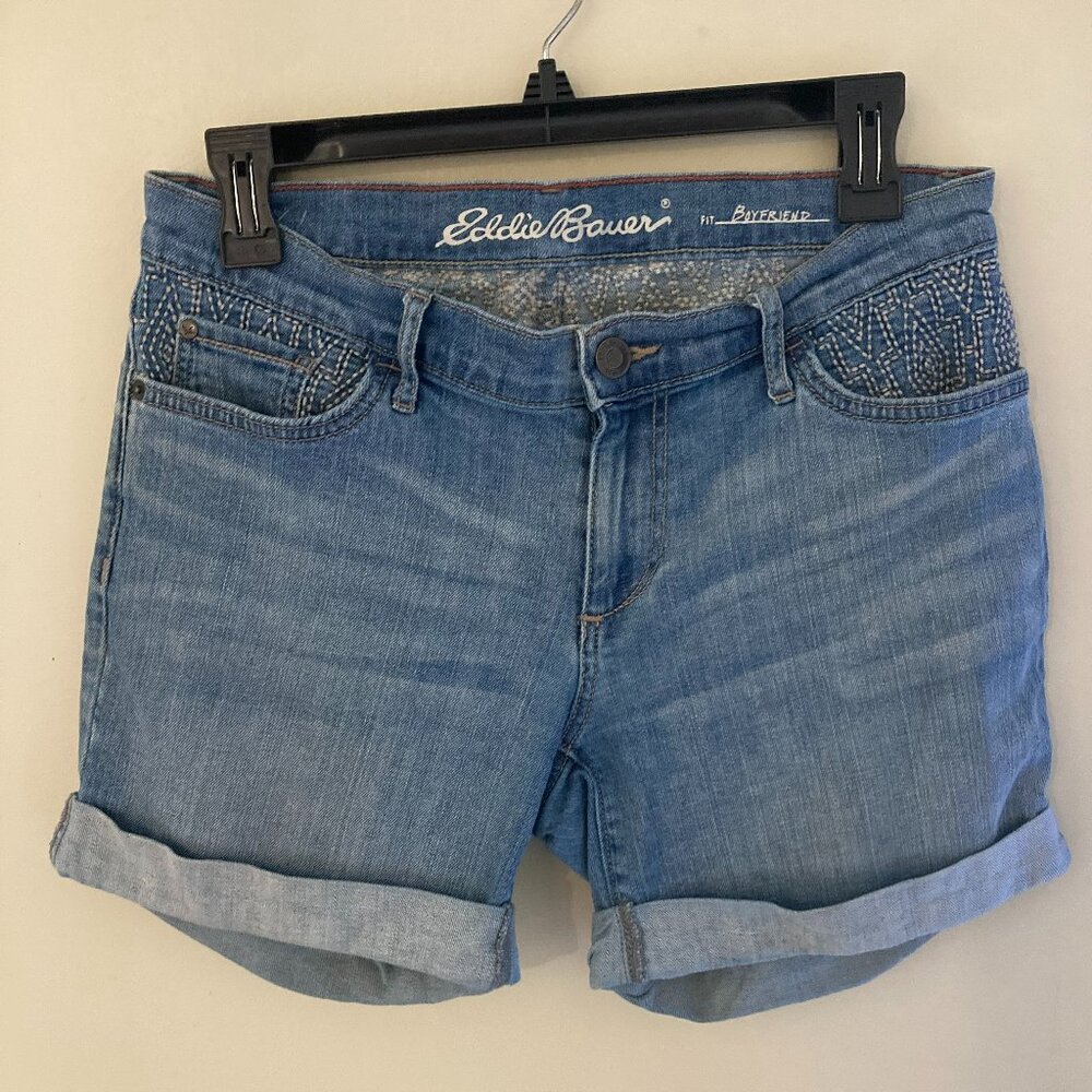 Embroidered Boyfriend Jean Shorts